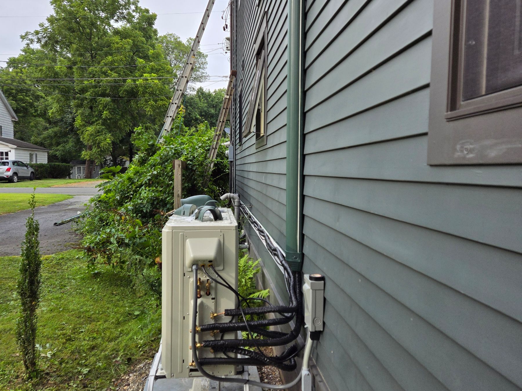 Refrigerant line set running to an exterior condenser